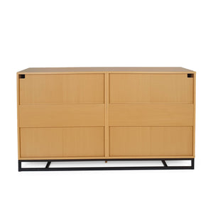 English Elm Christopher Knight Home® - 6 Drawer Chest with Iron Base and Six Spacious Drawers, Contemporary Industrial Design, Durable Construction Maple 60 L x 19.25 W x 10 H 71883.00MPL