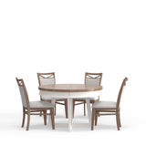 Americana Modern Dining 48 In. Round Extendable Dining Table and 4 Upholstered Chairs