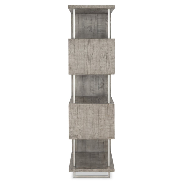 Bernhardt Bernhardt Polk Etagere: Bauhaus-Inspired 5-Shelf Distressed Pine & Silver Metal Display For Modern Spaces D12810
