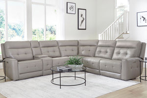 Parker House Canterbury - Pewter 6 Piece Zero Gravity Modular Power Reclining Sectional Light Grey 100% Leather ,Leather Match Mcan-packa(Hz)-Pew