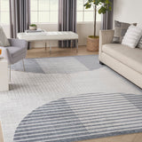 Nourison Astra Machine Washable ASW03 Machine Made Power-loomed Borderless Design Indoor Only Mid-Century Modern Scandinavian Rug Ivory Blue, Ivory Blue 100% Polyester 99446119803