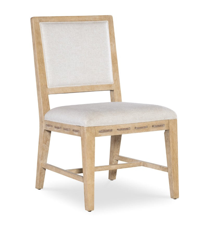 Hooker Furniture Retreat Raffia-Back Side Chair With Wiley Snow Performance Fabric, Rope Trim & Dune Wood Finish 6950-75310-80