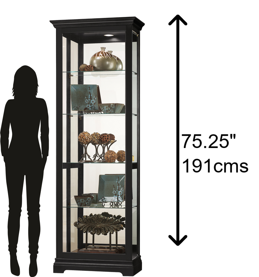 Hekman Furniture 680672 Brantley Ii Curio Cabinet With Illuminated Interior, Adjustable Shelves & Elegant Black Satin Finish Black Satin Brantley Ii Curio Cabinet 680672