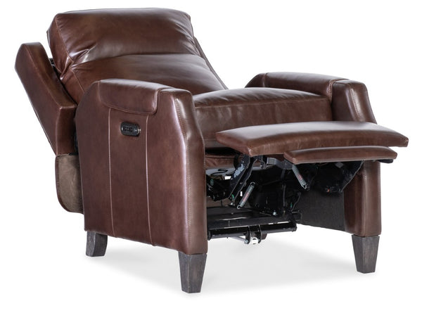 Hooker Furniture Nelson Dark Roast Leather Power Recliner W/Usb, Power Headrest, Bustle Back & Tapered Wood Legs RC818-PH-089