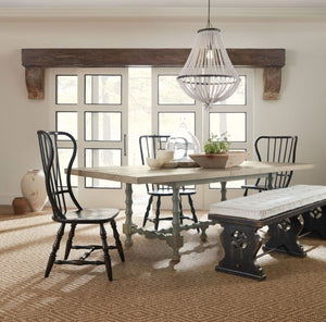 Hooker Furniture Ciao Farmhouse Trestle Dining Table 84" Expandable To 120" With Two 18" Leaves, Distressed Gray Natural Top 5805-75200-85