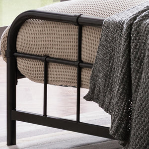 English Elm Queen Iron Platform Bed Pipe Style Frame No Box Spring Needed Industrial Loft Bedroom Black 64072.00FBLK-Q