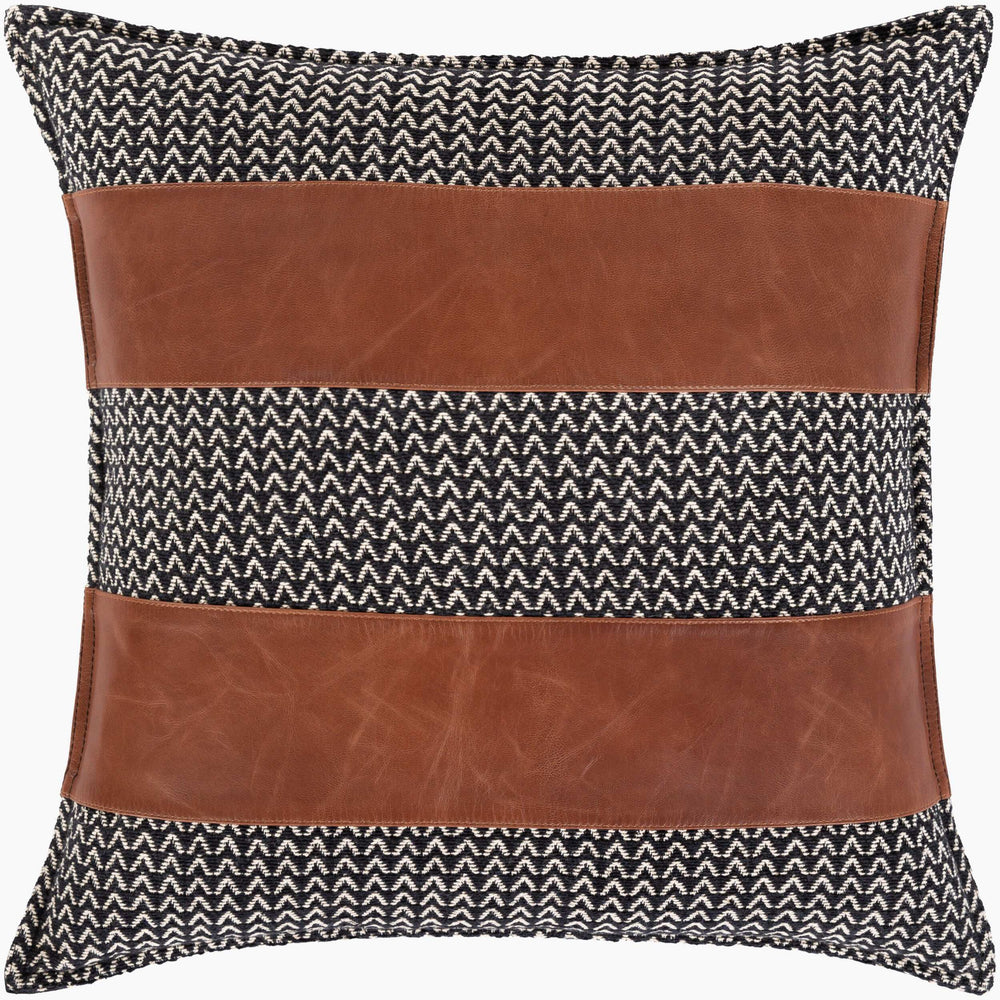 Surya Fiona Accent Pillow - Rustic 20"L X 20"W Cotton & Leather Design, Perfect For Cozy Home Décor Black Cotton,Leather,Cotton Fna001-2020