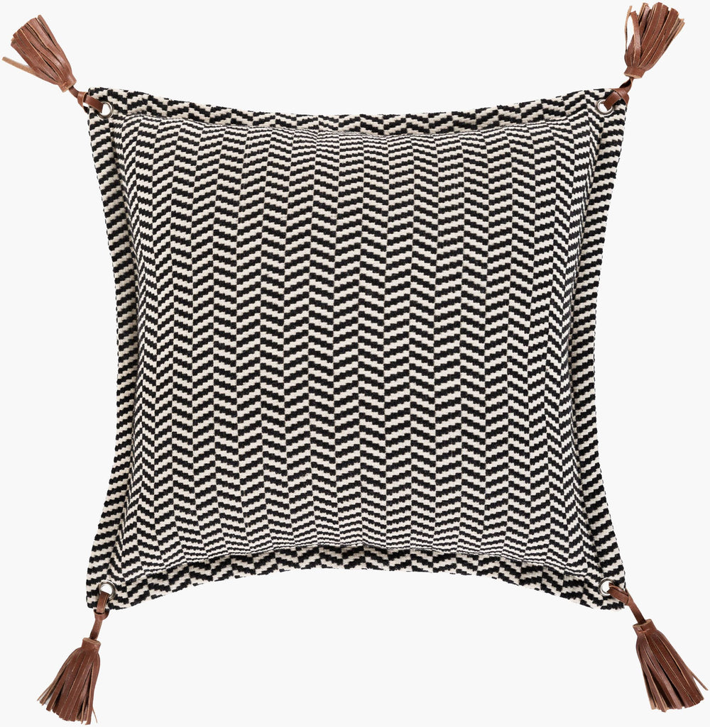 Surya Fiona Ii Accent Pillow - 20"L X 20"W Luxurious Cotton & Leather Cushion For Rustic Lodge Decor Black Cotton,Leather,Cotton Fna003-2020d