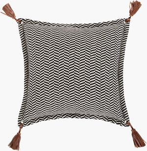 Surya Fiona Ii Accent Pillow - 20"L X 20"W Luxurious Cotton & Leather Cushion For Rustic Lodge Decor Black Cotton,Leather,Cotton Fna003-2020d