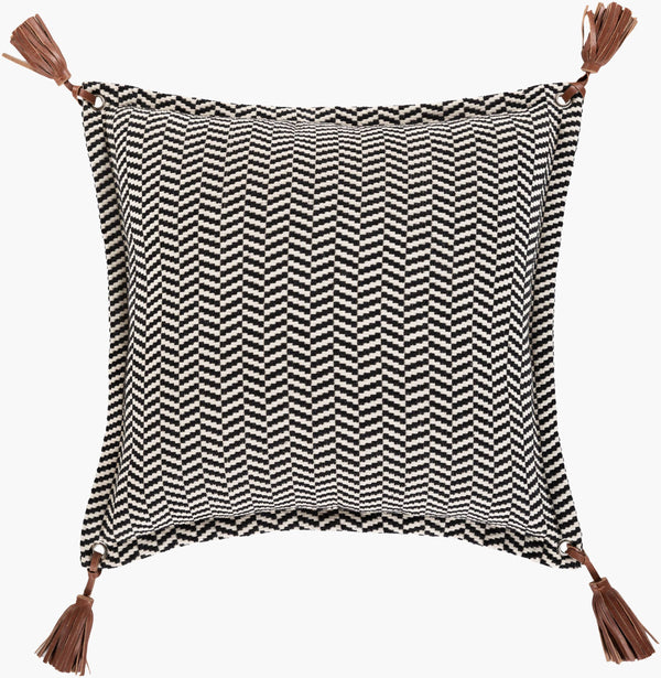 Surya Fiona Ii Accent Pillow - 20"L X 20"W Luxurious Cotton & Leather Cushion For Rustic Lodge Decor Black Cotton,Leather,Cotton Fna003-2020d