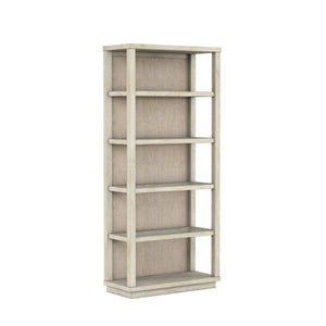 A.R.T. Furniture Cotiere Contemporary Etagere With 5 Glass Shelves, Linen Finish & Adjustable Levelers For Style Beige Materials, Parawood Solids,Mixed Split Cathedral And Quarter,White Oak Veneers,Fabric,Glass 299401-2349