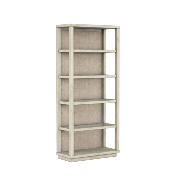 A.R.T. Furniture Cotiere Contemporary Etagere With 5 Glass Shelves, Linen Finish & Adjustable Levelers For Style Beige Materials, Parawood Solids,Mixed Split Cathedral And Quarter,White Oak Veneers,Fabric,Glass 299401-2349