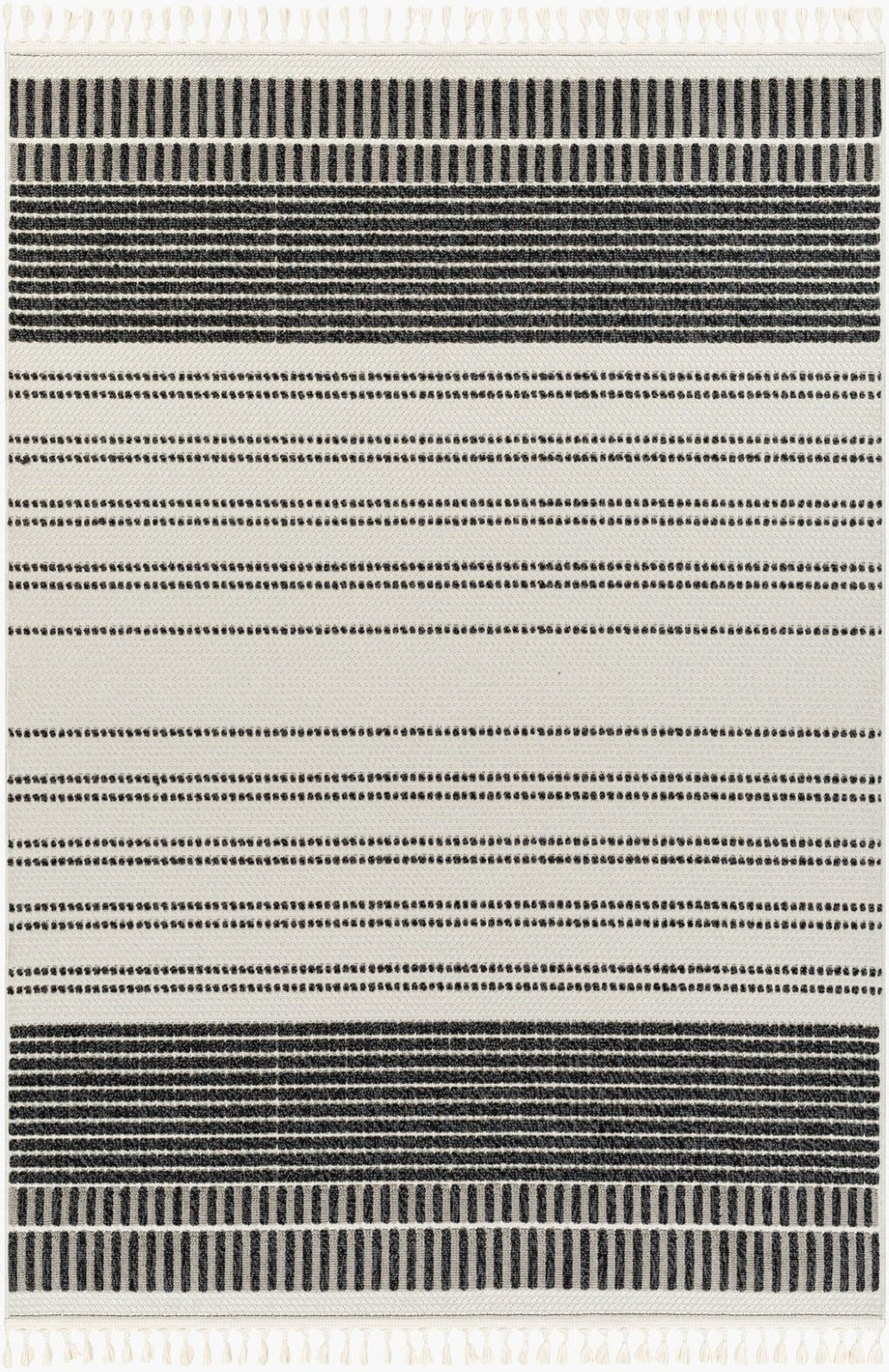 Livabliss Finland Cottage Transitional Polyester Area Rug Low Pile Woven Living Room Accent Cream, Black 9'2" x 12' FND2305-9212