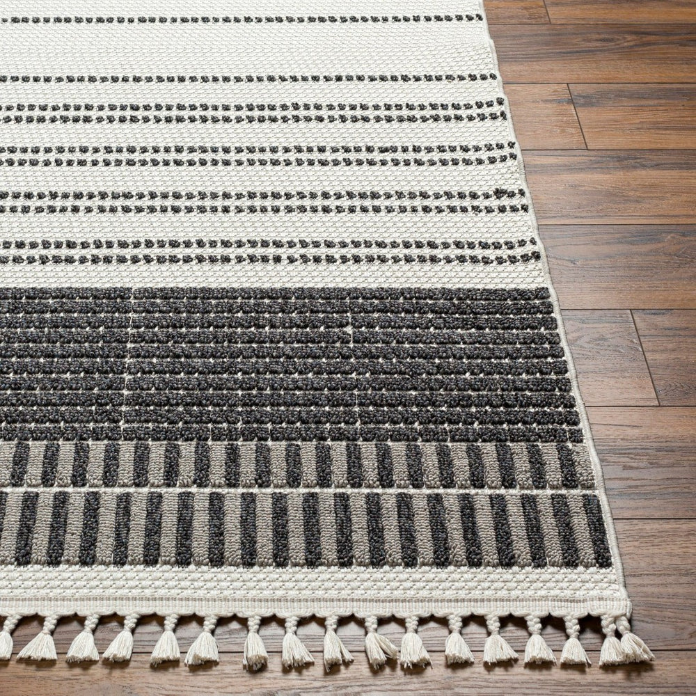 Livabliss Finland Cottage Transitional Polyester Area Rug Low Pile Woven Living Room Accent Cream, Black 9'2" x 12' FND2305-9212