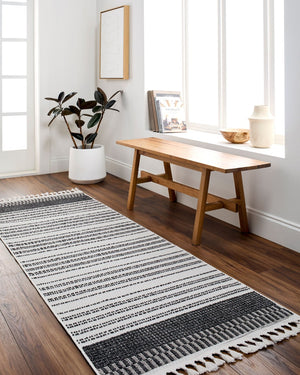 Livabliss Finland Cottage Transitional Polyester Area Rug Low Pile Woven Living Room Accent Cream, Black 9'2" x 12' FND2305-9212