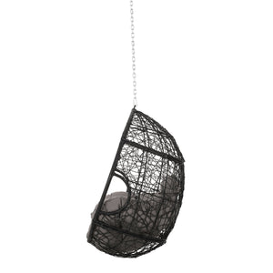 English Elm Christopher Knight Home® - CASTAIC Teardrop Hanging Chair with 8ft Chain — Durable PE Rattan, Water-Resistant Cushions, Cozy Lounging Grey+Black 70772.00