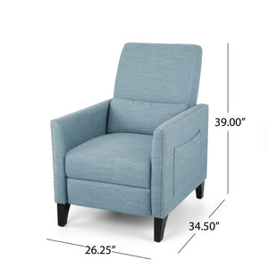 English Elm Christopher Knight Home® - PUSH Light Blue Fabric Push-Back Recliner with Nailhead Accents, Birch Wood Legs, Comfortable Relaxing Seat 65532.00LBLU