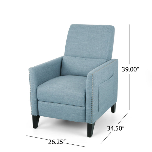 English Elm Christopher Knight Home® - PUSH Light Blue Fabric Push-Back Recliner with Nailhead Accents, Birch Wood Legs, Comfortable Relaxing Seat 65532.00LBLU