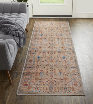 Feizy Rugs Rawlins Collection Rug: Antique-inspired Polyester Chenille With Stunning Floral Motif & Warm Tones Tan,Pink,Blue Polyester Rln39hpfbgemlti7a