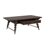 Revival Row Rectangular Cocktail Table with Drawer Brown with Chimney Smoke Finish P348250 Pulaski Furniture