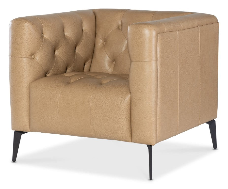 Hooker Furniture Nicolla Chesterfield-Inspired Stationary Chair In Texas Stone Top-Grain Leather With Matte Black Legs Brown SS637-01-070