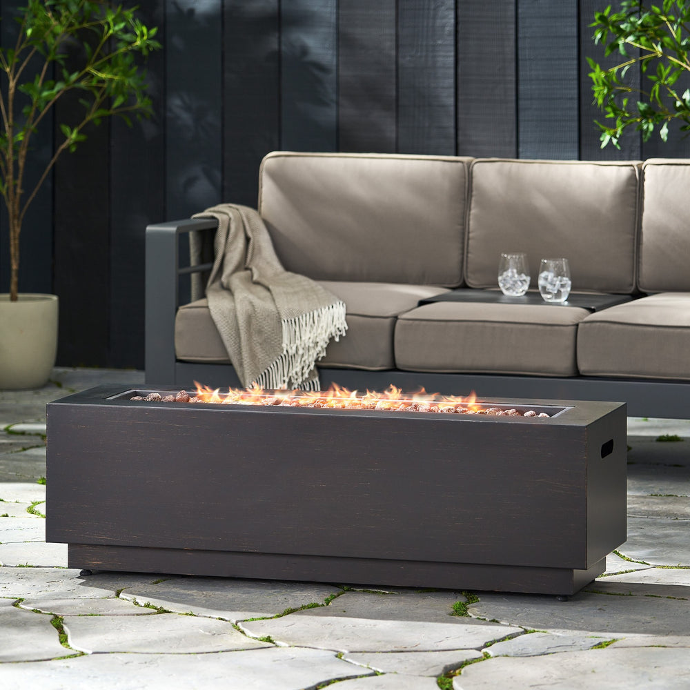 English Elm 40" Outdoor Propane Fire Pit 50000 Btu Powder Coated Iron Rectangular Patio Warmer 62836.00BRN-50K