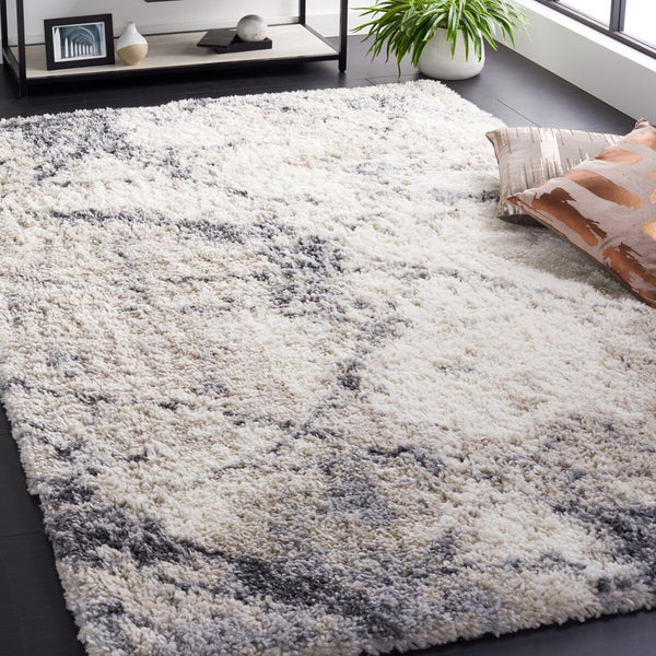 Safavieh Fontana 834 Power Loomed Shag & Flokati Rug Ivory / Grey 6'-7" x 9'