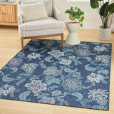 Nourison Garden Oasis GOA03 Machine Made Power-loomed Borderless Design Indoor/Outdoor Tropical Outdoor Rug Navy, Navy 100% Polypropylene 99446959515