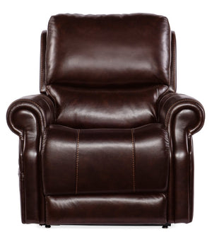 Hooker Furniture Eisley Power Recliner In Sorrento Night Seas Leather With Motorized Headrest, Lumbar & Lift Support Dark Brown RC602-PHLL4-089