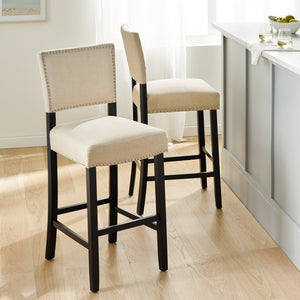 English Elm Christopher Knight Home® - Barstools Beige set of 2 with Rivet Accent, Upholstered Fabric Cushion, Durable Wood Frame, Versatile 56695.00