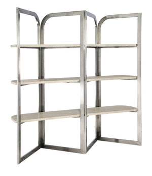 Hooker Furniture Modern Mood Etagere Sculptural Room-Divider With Wire-Brushed Quartered Oak Shelves And Pewter Frame, Airy Contemporary Storage And Display (82.25" H) Light Brown 6850-10445-80