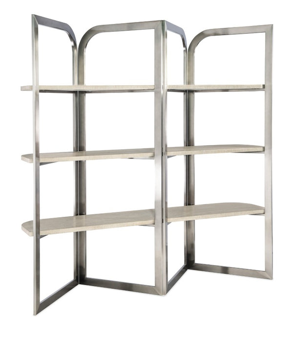 Hooker Furniture Modern Mood Etagere Sculptural Room-Divider With Wire-Brushed Quartered Oak Shelves And Pewter Frame, Airy Contemporary Storage And Display (82.25" H) Light Brown 6850-10445-80