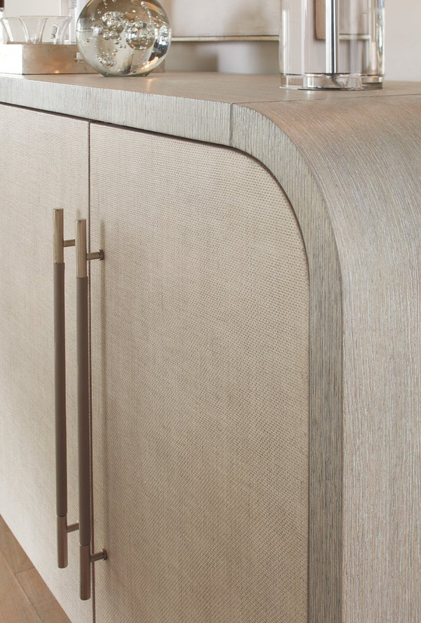 Hooker Furniture Modern Mood Buffet With Raffia-Wrapped Doors, Quartered Oak Veneers, Integrated Power & Soft-Close Storage Light Brown 6850-75900-80
