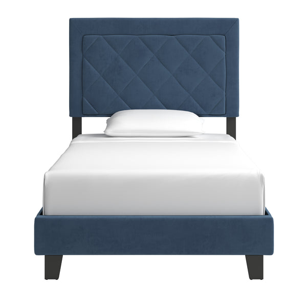 Homelegance By Top-Line Terrell Black Finish Frame with Velvet Fabric Platform Twin Bed Blue Velvet