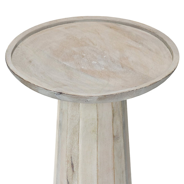 English Elm Dayton Handcrafted Wooden Accent Table with Sculptural Textured Finish — Multipurpose End or Side Table White B136P158438