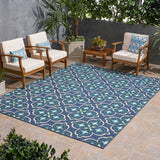 Christopher Knight Home® - Noble House - Camelia Outdoor 7'10" X 10' Medallion Area Rug, Blue and Green