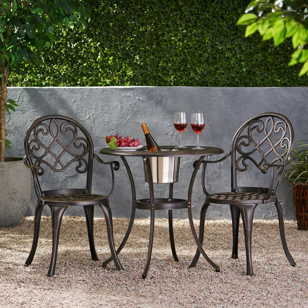 English Elm Camden Outdoor Cast Aluminum Bistro Set with Ice Bucket Scrollwork Copper Patio 52255.00COP