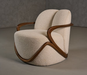 VIG Furniture Modrest Fortuna - Mid-Century Modern Off-White Fabric + Walnut Accent Chair VGCS-LC-21060-OFWHT