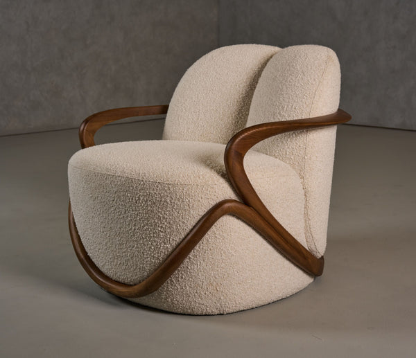 VIG Furniture Modrest Fortuna - Mid-Century Modern Off-White Fabric + Walnut Accent Chair VGCS-LC-21060-OFWHT