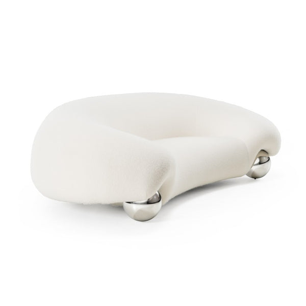 VIG Furniture Fortune Contemporary White Fabric Sofa With Sculptural Rounded Arms & Stainless Steel Ball Legs VGFA-SF2002-1-WHT