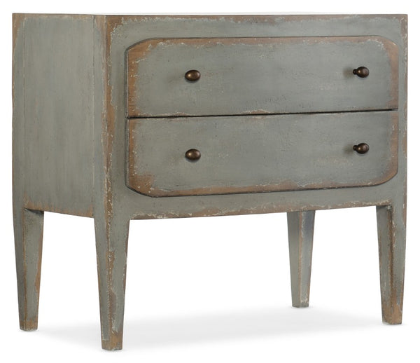Hooker Furniture Ciao Two-Drawer Nightstand In Time Worn Gray — European Farmhouse With Cedar Lined Drawer & Usb Power 5805-90016-95
