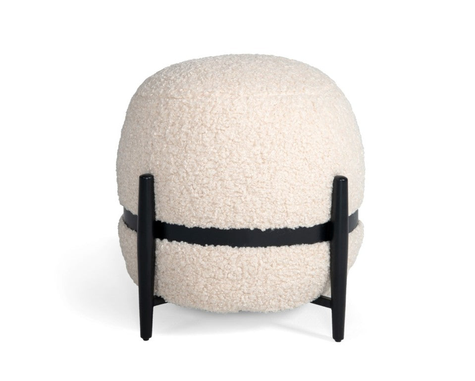VIG Furniture Fouston Plush White Sherpa Pouf Ottoman With Black Metal Frame, Supportive Foam Core, 330 Lb Capacity VGODZW-20156-WHT-OTT