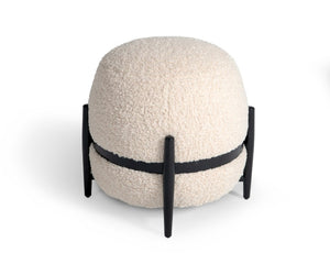 VIG Furniture Fouston Plush White Sherpa Pouf Ottoman With Black Metal Frame, Supportive Foam Core, 330 Lb Capacity VGODZW-20156-WHT-OTT