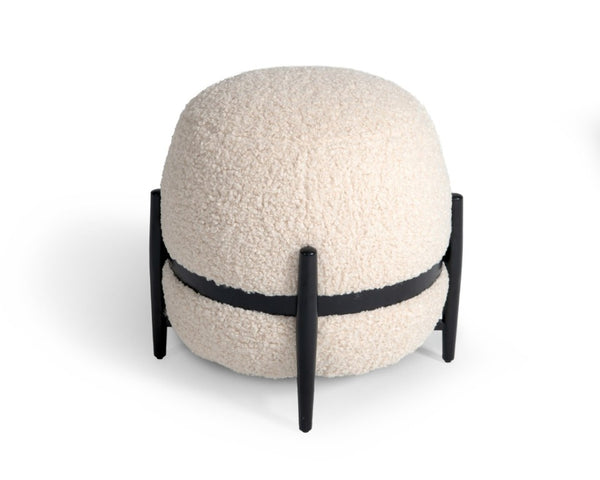VIG Furniture Fouston Plush White Sherpa Pouf Ottoman With Black Metal Frame, Supportive Foam Core, 330 Lb Capacity VGODZW-20156-WHT-OTT
