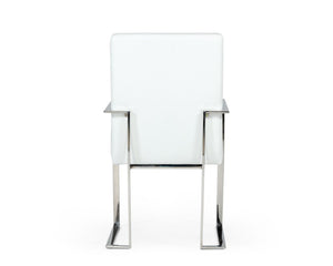 VIG Furniture Fowler White Eco-Leather Dining Armchair With Brushed Stainless Frame, Cushioned Seat, Modern Glam (97) VGVCB8866A-WHT