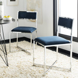 Safavieh Menken Chrome Side Chair - Set of 2 Navy Velvet/Metal Chrome FOX6301C-SET2