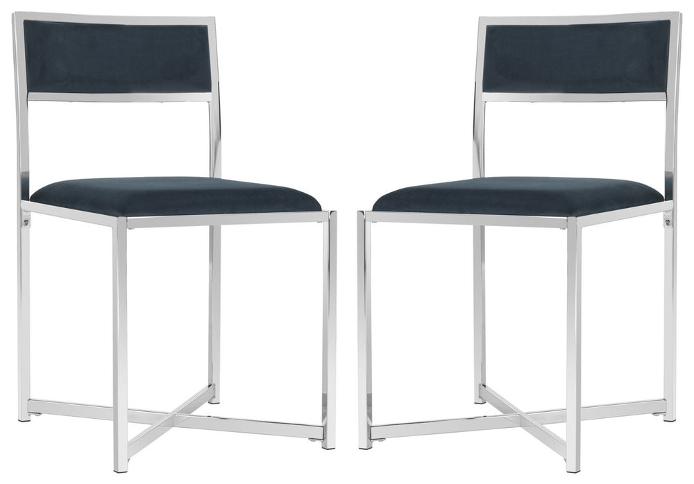 Safavieh Menken Chrome Side Chair - Set of 2 Navy Velvet/Metal Chrome FOX6301C-SET2