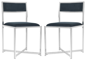 Safavieh Menken Chrome Side Chair - Set of 2 Navy Velvet/Metal Chrome FOX6301C-SET2