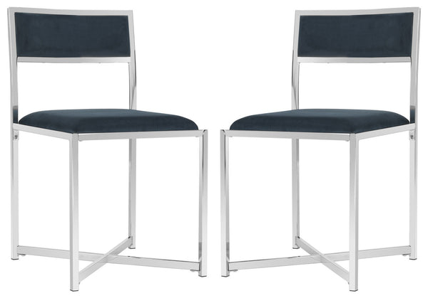 Safavieh Menken Chrome Side Chair - Set of 2 Navy Velvet/Metal Chrome FOX6301C-SET2