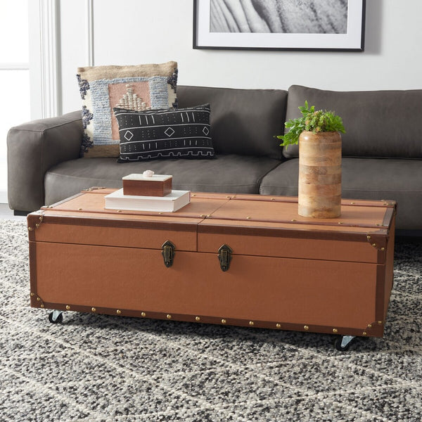 Safavieh Zoe Coffee Table Storage Trunk With Wine Rack Cognac FOX9515E